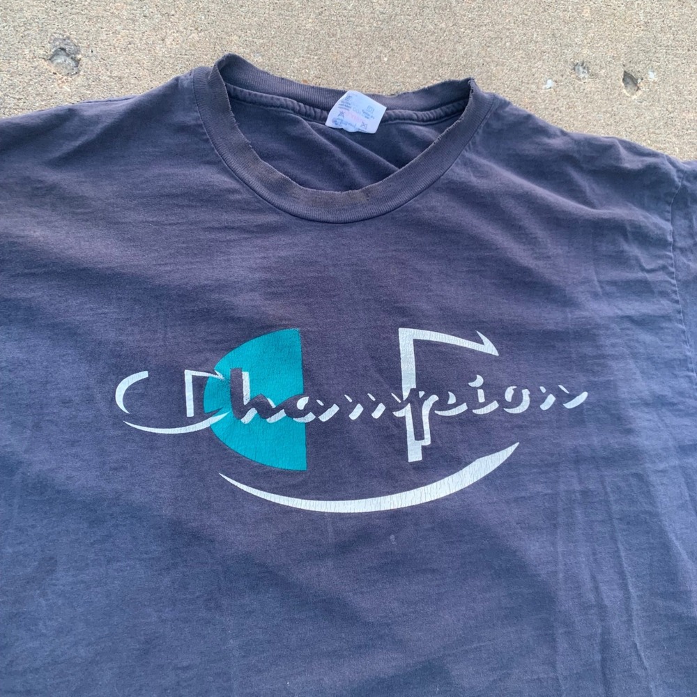 Vintage Champion Distressed Graphic T-Shirt XXL Blue 90s Streetwear Cotton Tee - Picture 4 of 10